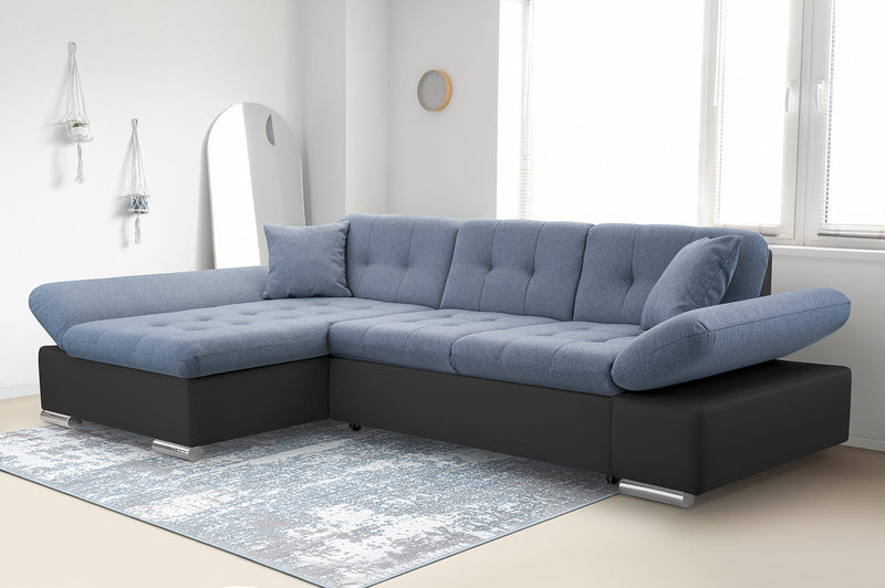 CORNER SOFA BED TOKYO BLUE/BLACK 278cm TATUM 278 / SOFT 11 - Anna Furniture