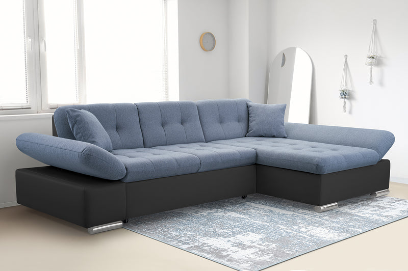 CORNER SOFA BED TOKYO BLUE/BLACK 278cm TATUM 278 / SOFT 11 - Anna Furniture
