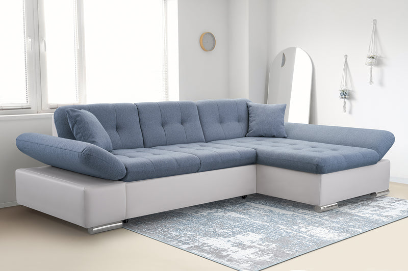 CORNER SOFA BED TOKYO BLUE/WHITE 278cm TATUM 278 / SOFT 17 - Anna Furniture