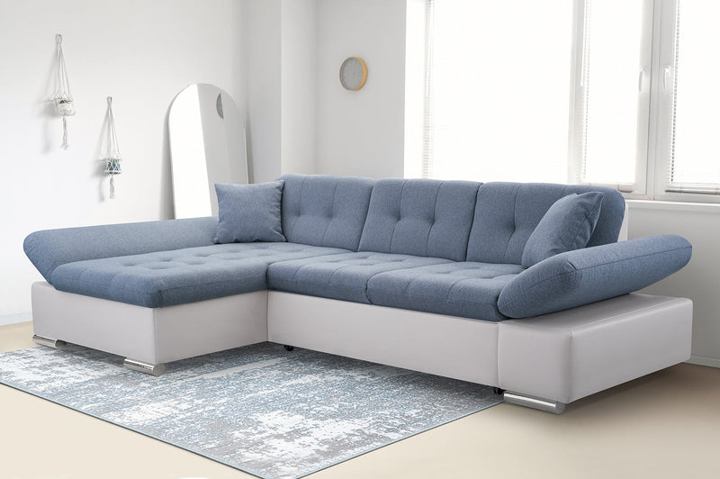 CORNER SOFA BED TOKYO BLUE/WHITE 278cm TATUM 278 / SOFT 17 - Anna Furniture