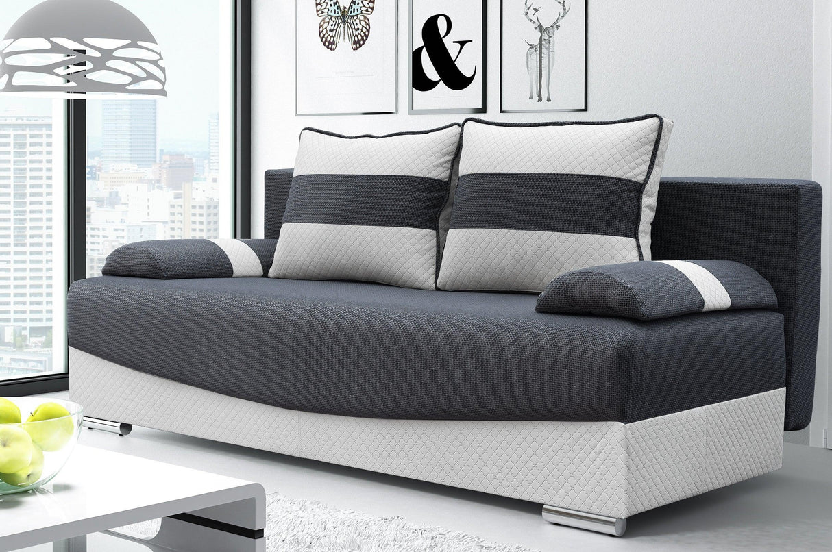SOFA BED Smily 197CM CHOICE OF COLOR / BONELL SPRINGS + FOAMThe couch is made of high-quality materials. Its solid frame is made of solid wood and furniture board.FABIRCS:OLIMP CLICK HERE The seat and backrest are made of a first-class pin and BONEL type