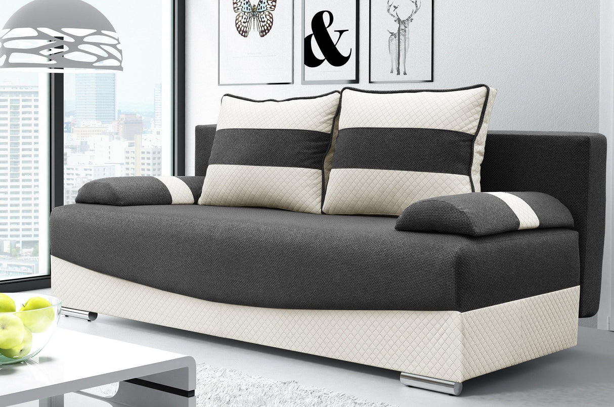 SOFA BED Smily 197CM CHOICE OF COLOR / BONELL SPRINGS + FOAMThe couch is made of high-quality materials. Its solid frame is made of solid wood and furniture board.FABIRCS:OLIMP CLICK HERE The seat and backrest are made of a first-class pin and BONEL type
