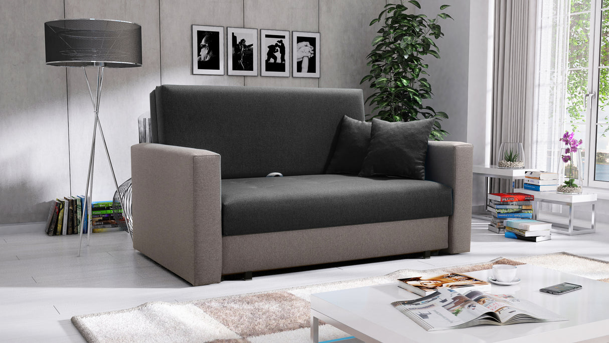 2 SEATER SOFA BED SMART II 137CM CHOICE OF COLORS / SPRINGS + FOAMDimensions :- width 137 cm- height 85 cm- depth 95 cm- area sleeping 113/195 cm(no possibility to change dimensions) +/- 3The sofa is made on a wooden skeleton, the seat uses corrugated spr