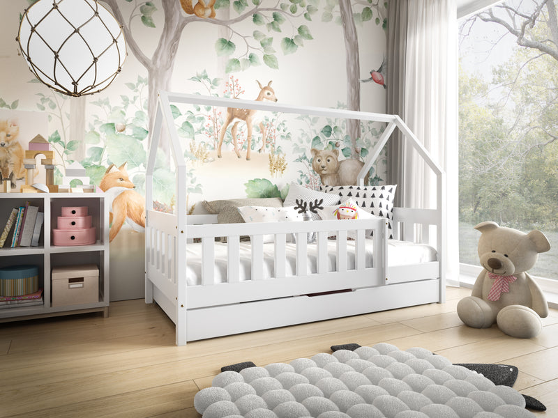 HOUSE SHAPE SOLID PINE BED LAYLA WHITE 168x86cm