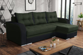 CORNER SOFA BED SAM GREEN MALMO 37 / BLACK 236CM 2X STORAGE SPACE universal RIGHT/LEFT CORNER / BONELL SPRINGS + FOAMTHIS MODEL IS UNIVERSAL WHICH MEANS YOU CAN CHOOSE CORNER SIDE DURING ASSEMBLY3x PILLOWS INCLUDED2X STORAGE SPACE BONELL SPRINGS + FOAM -