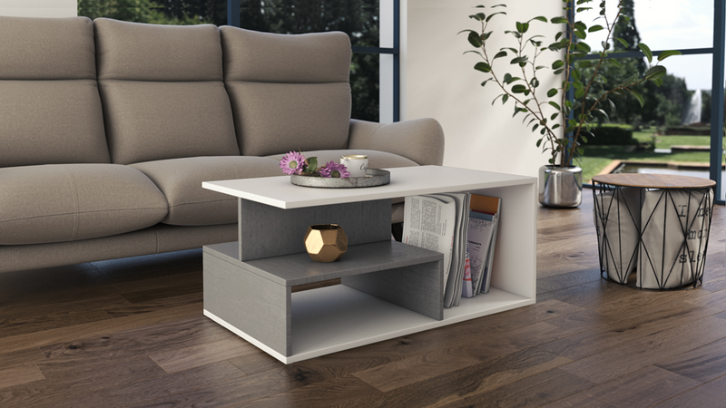 COFFEE TABLE PRIMA WHITE / GREY 90X51CM - Anna Furniture
