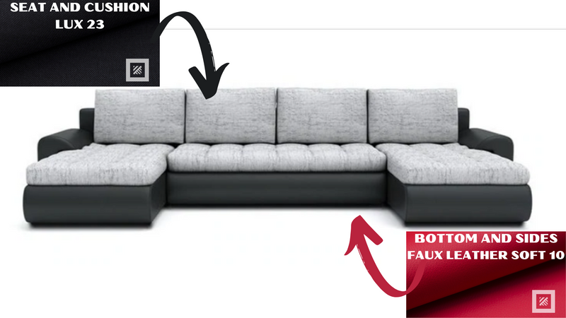 CORNER SOFA BED PRADO U SHAPE 300cm BLACK/RED LUX 23 / SOFT 10 - Anna Furniture