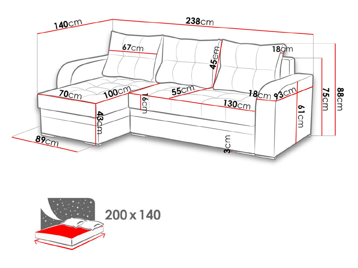 CORNER SOFA BED SAM TWIST 12 / 1115 236CM 2X STORAGE SPACE universal RIGHT/LEFT CORNER / BONELL SPRINGS + FOAMTHIS MODEL IS UNIVERSAL WHICH MEANS YOU CAN CHOOSE CORNER SIDE DURING ASSEMBLY3x PILLOWS INCLUDED2X STORAGE SPACE BONELL SPRINGS + FOAM - length: