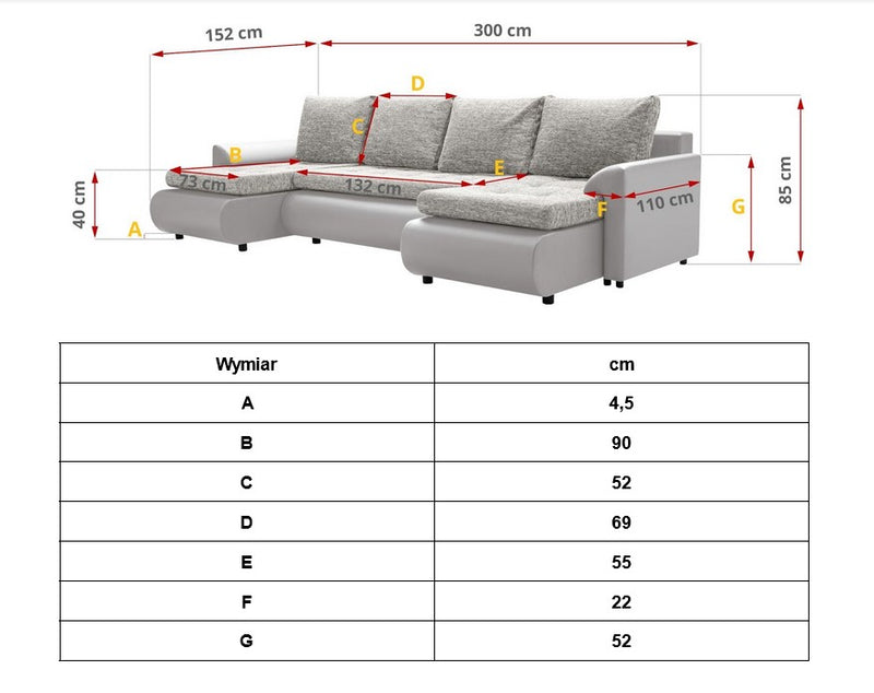 CORNER SOFA BED PRADO U SHAPE TRINITY 15/11 GRAPHITE / BLACK FAUX LEATHER 300cm  WATER RESISTANT FABRIC - Anna Furniture
