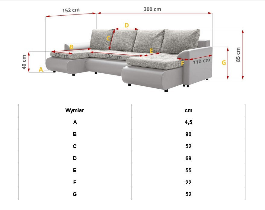 CORNER SOFA BED PRADO U LAWA 09/1115 GREY/WHITE 300CM / SPRINGS + FOAMWavy springs CHOICE OF COLOR large sleeping areaSEAT AND CUSHION MADE IN LAWA FABRIC CLICK HERE BOTTOM AND SIDES MADE ON FAUX LEATHER SOFT CLICK HERE Dimensions W: 300cm D:152cm H: 85cm