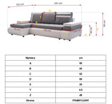 CORNER SOFA BED MAX 241CM / SPRINGS + FOAMSEAT AND CUSHIONS MADE IN LUX FABRIC CLICK HERE BOTTOM AND SIDES MADE OF FAUX LEATHER SOFT CLICK HERECORNER SOFA BED MAXIWAVY SPRINGSFOAM T30SLEEPING FUNCTIONDIMENSTIONS:WIDTH: 241CMDEPTH: 152CMHEIGHT: 85CMAnna Fu