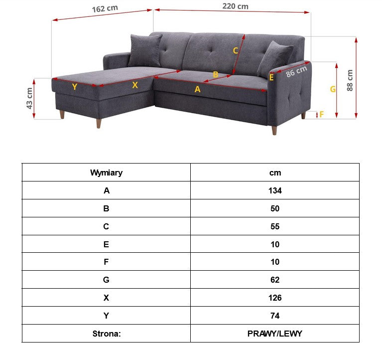 CORNER SOFA BED MILLI HUGO 100 BLACK 220cm - Anna Furniture