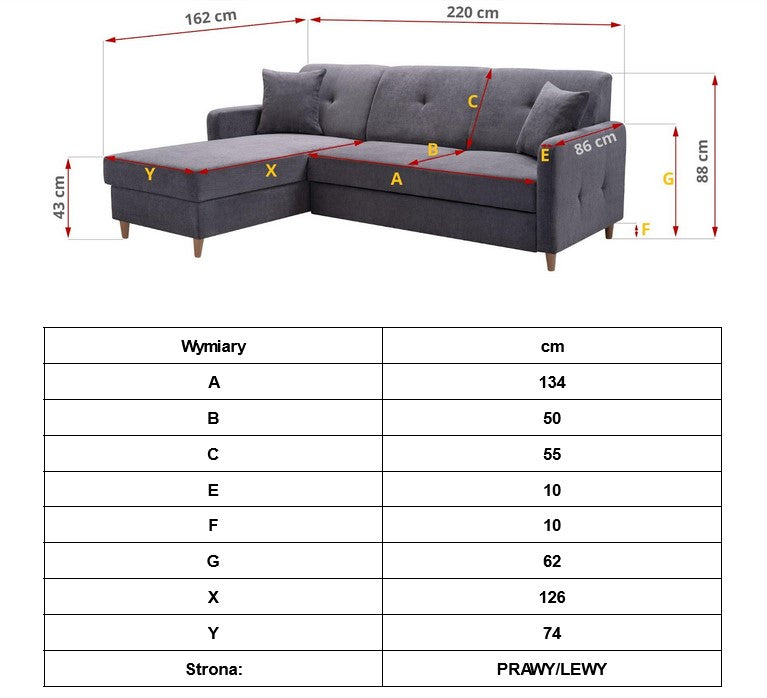 CORNER SOFA BED MILLI HUGO 94 GREY 220cm / SPRINGS + FOAMMADE IN HUGO FABRIC CLICK HEREWavy springs ✔ Easy to turn it into bed ✔ Storage space✔ Wooden legs ✔ Dimensions: W: 220cm D:165cm, H of seat 42cmAnna Furniture