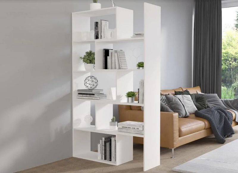 TALL 188CM BOOKCASE WHITE ADJUSTABLE WIDTH  72-125CM