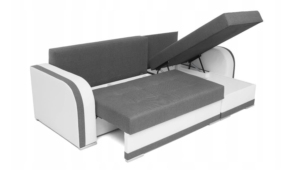 CORNER SOFA BED DINA 236CM 2X STORAGE SPACE GREY/WHITE INARI 96/1115 UNIVERSAL CORNER RIGHT/LEFT CORNER / BONELL SPRINGS + FOAMVIEW ALL COLORS CLICK HERETHIS MODEL IS UNIVERSAL WHICH MEANS YOU CAN CHOOSE CORNER SIDE DURING ASSEMBLYBONELL SPRINGS + FOAM 2X