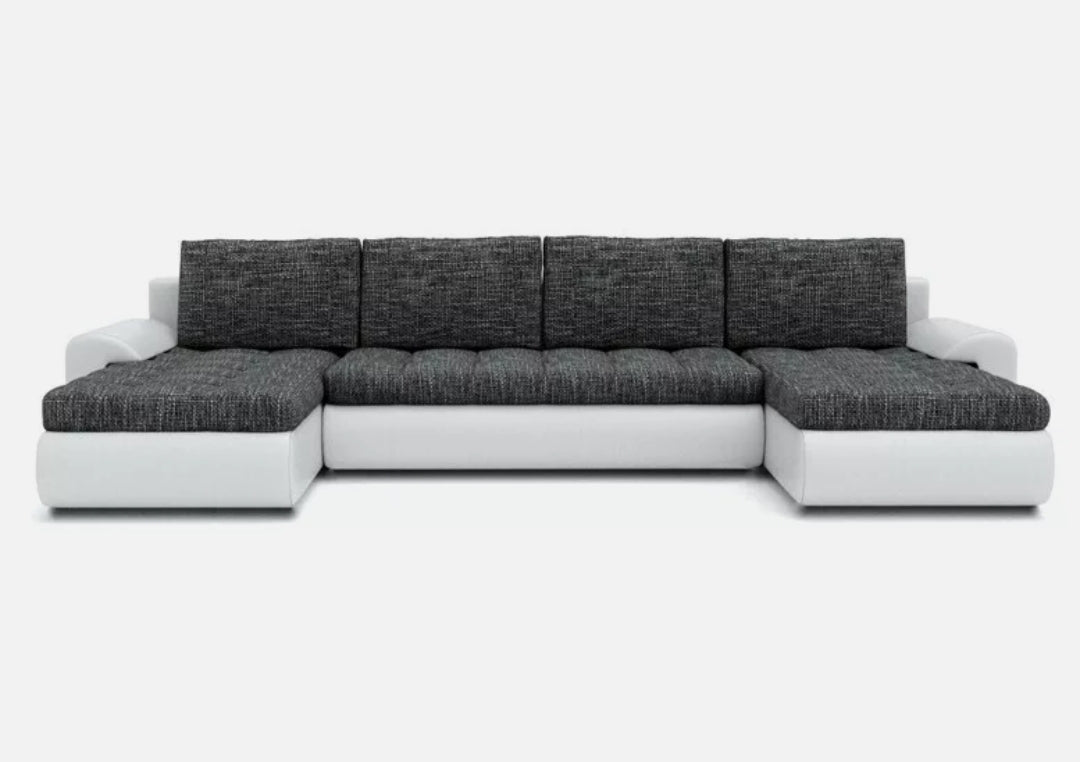 CORNER SOFA BED PRADO U LAWA 17/1115 DARK GREY/WHITE 300CM / SPRINGS + FOAMWavy springs CHOICE OF COLOR large sleeping areaSEAT AND CUSHION MADE IN LAWA FABRIC CLICK HERE BOTTOM AND SIDES MADE ON FAUX LEATHER SOFT CLICK HERE Dimensions W: 300cm D:152cm H: