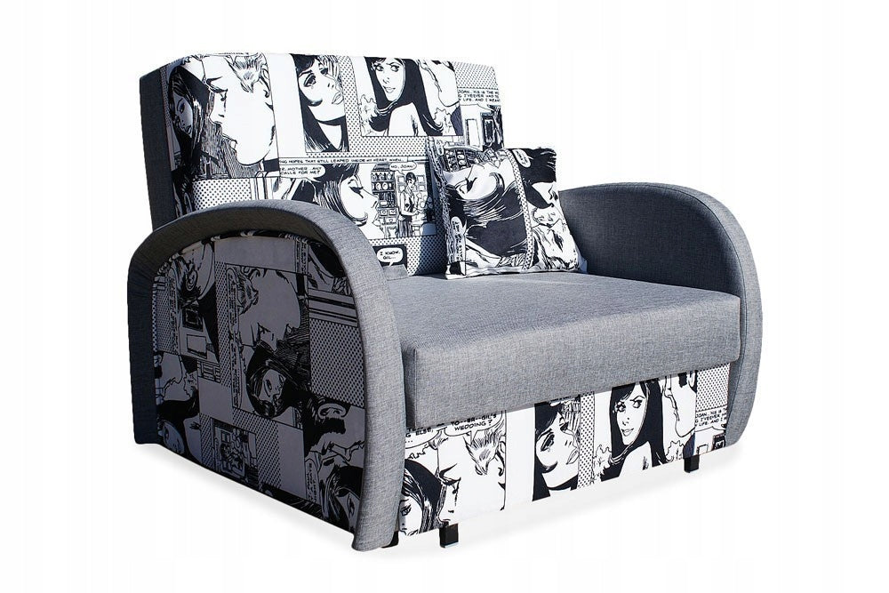 SINGLE SOFA BED SUZIE 97CM KOMIKS / FOAMDimensions :- width 97 cm- height 85 cm- depth 95 cm- area sleeping 80/195 cm +/- 3The sofa is made of a wooden frame, the sleeping surface is made of PUR T30 / 42 foam.The sofa is unfolded using an automatic machin