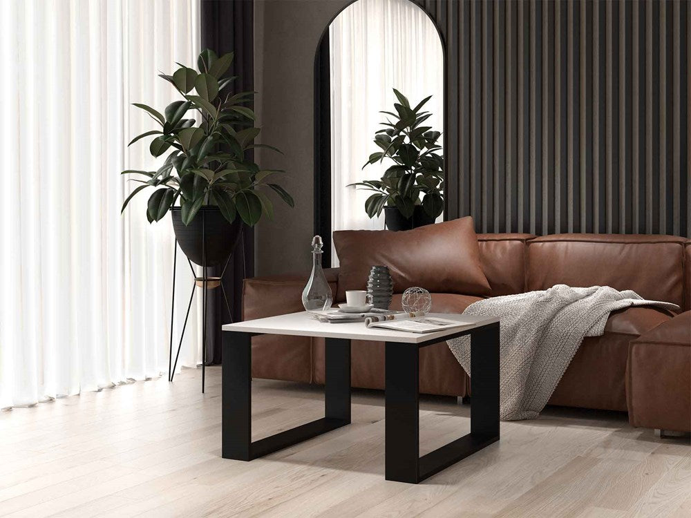 COFFEE TABLE LIVING ROOM LOFT MODERN MINI WHITE BLACK 67x67cmfunctionality easy assembly assembly instructions in the packagePerfect for the living room.its made of a double-laminated board with increased hardness, which makes the surface of the furniture