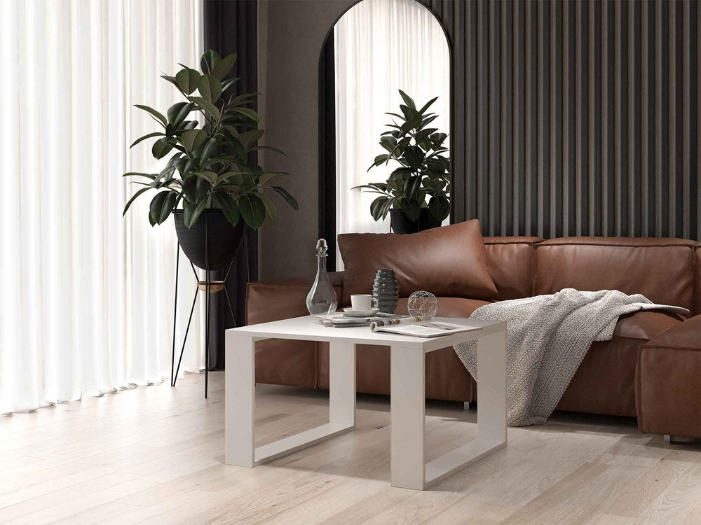 COFFEE TABLE LIVING ROOM LOFT MODERN MINI WHITE 67x67cmfunctionality easy assembly assembly instructions in the packagePerfect for the living room.its made of a double-laminated board with increased hardness, which makes the surface of the furniture more