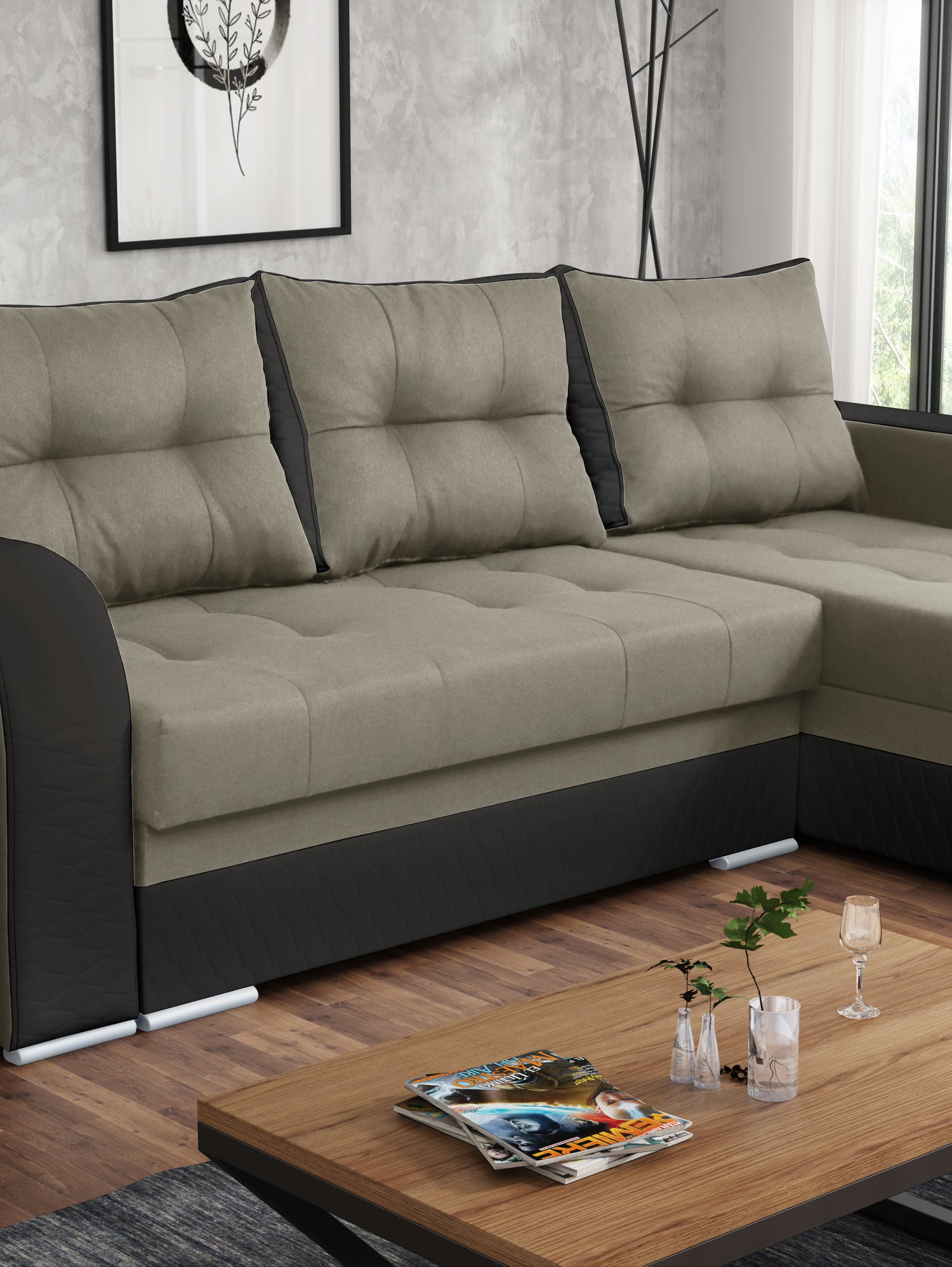 CORNER SOFA BED SAM TWIST 3 / BROWN 236CM 2X STORAGE SPACE universal RIGHT/LEFT CORNER / BONELL SPRINGS + FOAMTHIS MODEL IS UNIVERSAL WHICH MEANS YOU CAN CHOOSE CORNER SIDE DURING ASSEMBLY3x PILLOWS INCLUDED2X STORAGE SPACE BONELL SPRINGS + FOAM - length: