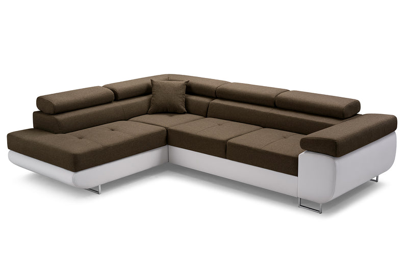 CORNER SOFA BED ASH 273CM BROWN/WHITE FAUX LEATHER - Anna Furniture
