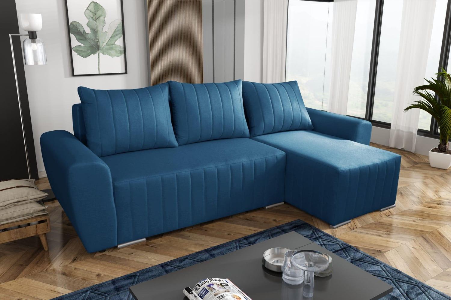 CORNER SOFA BED MALIBU 248CM UNIVERSAL CHOICE OF COLORS UNIVERSAL RIGHT/LEFT CORNER / FOAMTHIS MODEL IS UNIVERSAL WHICH MEANS YOU CAN CHOOSE CORNER SIDE DURING ASSEMBLYMADE IN MALMO FABRIC CLICK HERE3x PILLOWS INCLUDED1X STORAGE SPACEDIMENTIONS:Corner wid