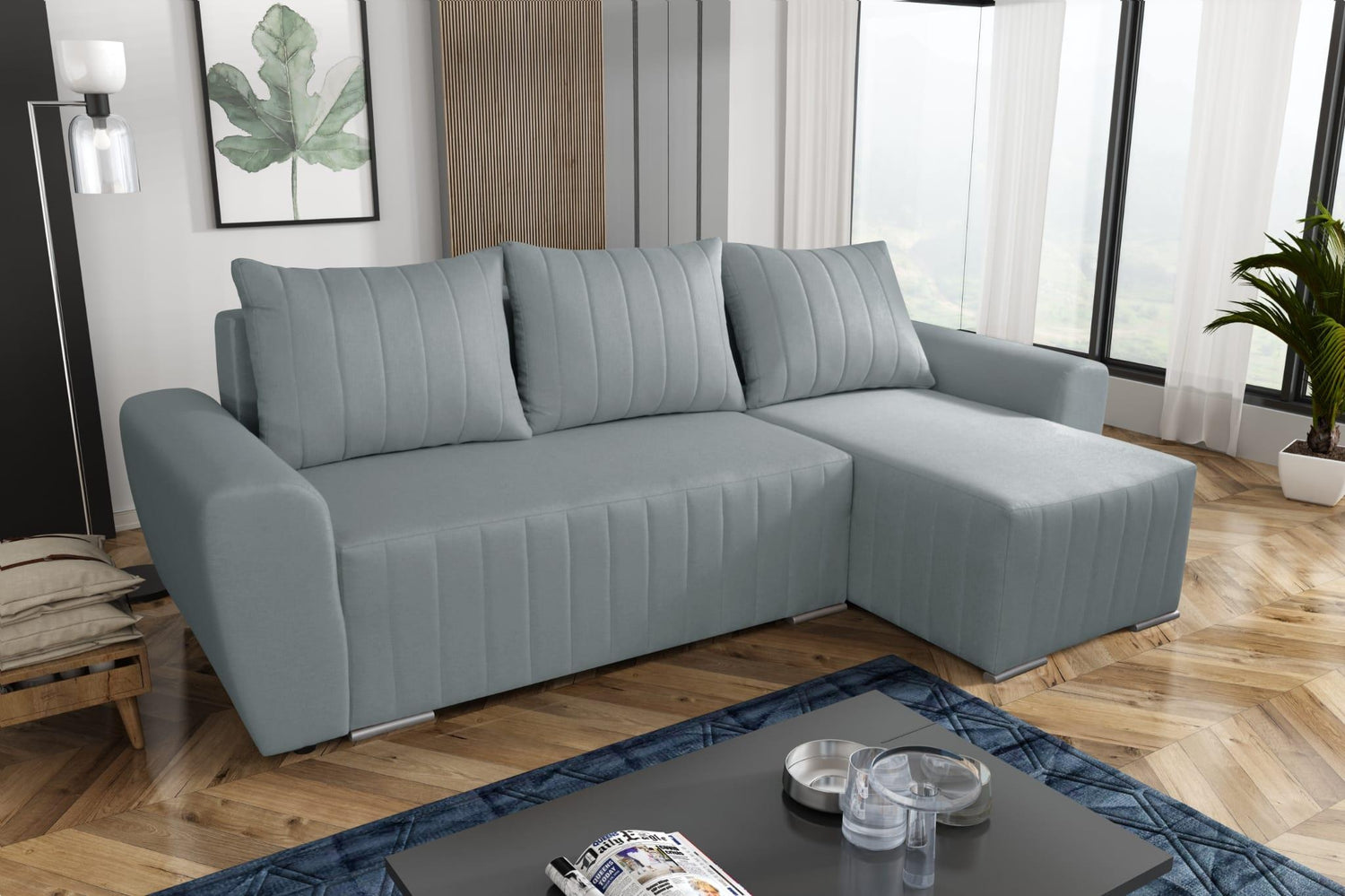 CORNER SOFA BED MALIBU 248CM UNIVERSAL CHOICE OF COLORS UNIVERSAL RIGHT/LEFT CORNER / FOAMTHIS MODEL IS UNIVERSAL WHICH MEANS YOU CAN CHOOSE CORNER SIDE DURING ASSEMBLYMADE IN MALMO FABRIC CLICK HERE3x PILLOWS INCLUDED1X STORAGE SPACEDIMENTIONS:Corner wid