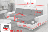 CORNER SOFA BED LONDON 2316/1132 252CM 2X STORAGE SPACE STAIN RESISTANT EASY CLEAN FABRIC / BONELL SPRINGS + FOAM252X167CMSLEEPING AREA 200X140CMFABRIC:CASABLANCA + FAUX LEATHERFEATURES:2X STORAGE CONTAINERSGLASS SHELFSTAIN RESISTANT FABRICBONELL SPRINGS