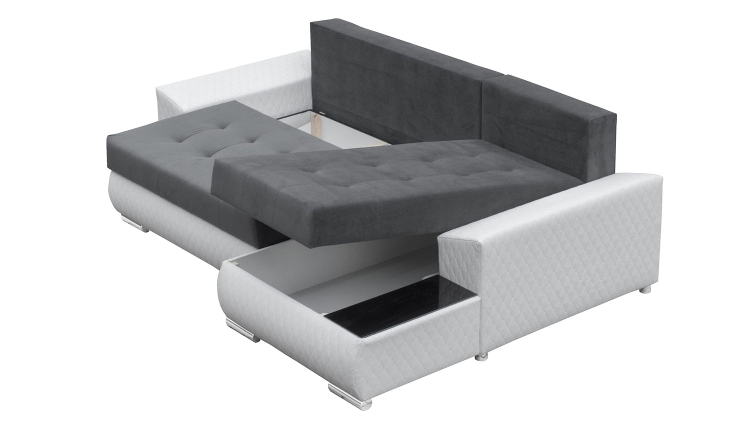 CORNER SOFA BED LONDON 2315/W53 252CM 2X STORAGE SPACE STAIN RESISTANT EASY CLEAN FABRIC / BONELL SPRINGS + FOAM252X167CMSLEEPING AREA 200X140CMFABRIC:CASABLANCA + FAUX LEATHERFEATURES:2X STORAGE CONTAINERSGLASS SHELFSTAIN RESISTANT FABRICBONELL SPRINGS +