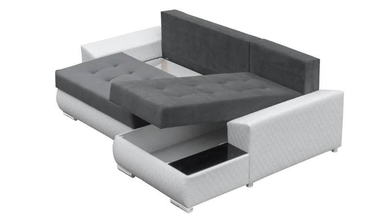 CORNER SOFA BED LONDON 2313/1115/60 252CM 2X STORAGE SPACE STAIN RESISTANT EASY CLEAN FABRIC / BONELL SPRINGS + FOAM252X167CMSLEEPING AREA 200X140CMFABRIC:CASABLANCA + FAUX LEATHERFEATURES:2X STORAGE CONTAINERSGLASS SHELFSTAIN RESISTANT FABRICBONELL SPRIN