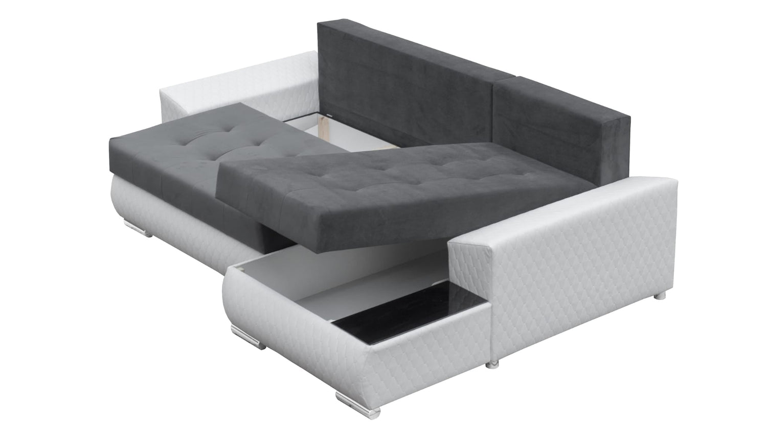 CORNER SOFA BED LONDON 2316/1132 252CM 2X STORAGE SPACE STAIN RESISTANT EASY CLEAN FABRIC / BONELL SPRINGS + FOAM252X167CMSLEEPING AREA 200X140CMFABRIC:CASABLANCA + FAUX LEATHERFEATURES:2X STORAGE CONTAINERSGLASS SHELFSTAIN RESISTANT FABRICBONELL SPRINGS