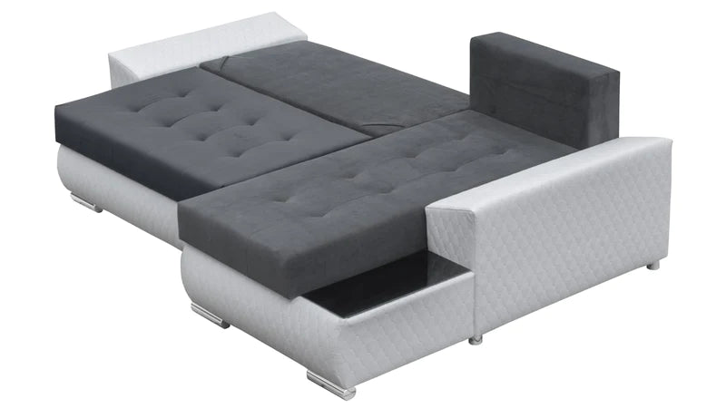 CORNER SOFA BED LONDON 2304/1113/60 252CM 2X STORAGE SPACE STAIN RESISTANT EASY CLEAN FABRIC / BONELL SPRINGS + FOAM252X167CMSLEEPING AREA 200X140CMFABRIC:CASABLANCA + FAUX LEATHERFEATURES:2X STORAGE CONTAINERSGLASS SHELFSTAIN RESISTANT FABRICBONELL SPRIN