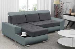 CORNER SOFA BED LONDON 2315/1132/60 252CM 2X STORAGE SPACE STAIN RESISTANT EASY CLEAN FABRIC / BONELL SPRINGS + FOAM252X167CMSLEEPING AREA 200X140CMFABRIC:CASABLANCA + FAUX LEATHERFEATURES:2X STORAGE CONTAINERSGLASS SHELFSTAIN RESISTANT FABRICBONELL SPRIN
