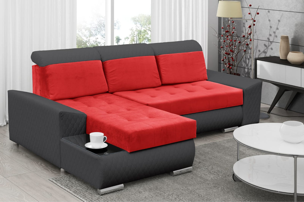 CORNER SOFA BED LONDON 2309/20/60 252CM 2X STORAGE SPACE STAIN RESISTANT EASY CLEAN FABRIC / BONELL SPRINGS + FOAM252X167CMSLEEPING AREA 200X140CMFABRIC:CASABLANCA + FAUX LEATHERFEATURES:2X STORAGE CONTAINERSGLASS SHELFSTAIN RESISTANT FABRICBONELL SPRINGS