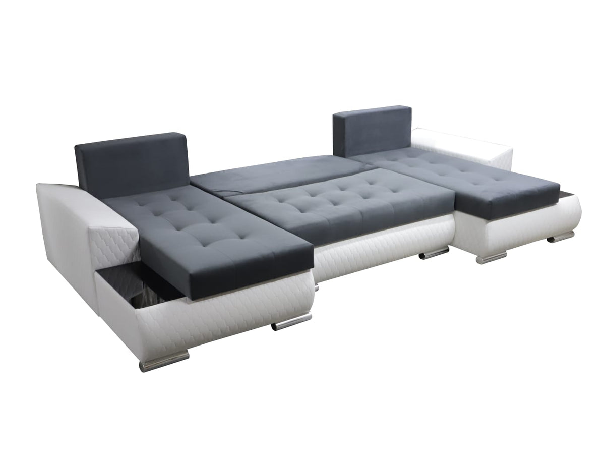 CORNER SOFA BED LONDON U SHAPE 2313/1115/60 322CM 3X STORAGE SPACE STAIN RESISTANT EASY CLEAN FABRIC / BONELL SPRINGS + FOAMFABRIC:CASABLANCA + FAUX LEATHERFEATURES:3X STORAGE CONTAINERS2XGLASS SHELFSTAIN RESISTANT FABRICBONELL SPRINGS + FOAMCASABLANCAIs