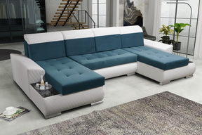 CORNER SOFA BED LONDON U SHAPE 2313/1115/60 322CM 3X STORAGE SPACE STAIN RESISTANT EASY CLEAN FABRIC / BONELL SPRINGS + FOAMFABRIC:CASABLANCA + FAUX LEATHERFEATURES:3X STORAGE CONTAINERS2XGLASS SHELFSTAIN RESISTANT FABRICBONELL SPRINGS + FOAMCASABLANCAIs