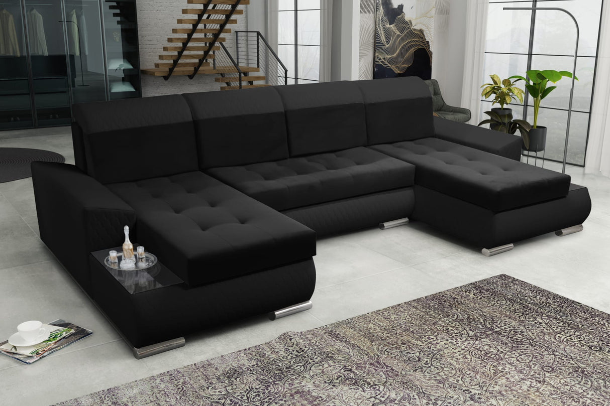 CORNER SOFA BED LONDON U SHAPE 2316/1114/60 322CM 3X STORAGE SPACE STAIN RESISTANT EASY CLEAN FABRIC / BONELL SPRINGS + FOAMFABRIC:CASABLANCA + FAUX LEATHERFEATURES:3X STORAGE CONTAINERS2XGLASS SHELFSTAIN RESISTANT FABRICBONELL SPRINGS + FOAMCASABLANCAIs
