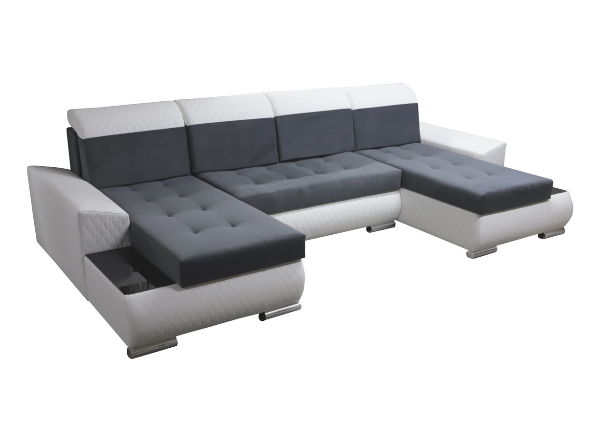 CORNER SOFA BED LONDON U SHAPE 2313/1115/60 322CM 3X STORAGE SPACE STAIN RESISTANT EASY CLEAN FABRIC / BONELL SPRINGS + FOAMFABRIC:CASABLANCA + FAUX LEATHERFEATURES:3X STORAGE CONTAINERS2XGLASS SHELFSTAIN RESISTANT FABRICBONELL SPRINGS + FOAMCASABLANCAIs