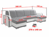 CORNER SOFA BED DINA U SHAPE 308CM 3X STORAGE SPACE CHOICE OF COLOR / BONELL SPRINGS + FOAM3X STORAGE SPACEBONELL SPRINGS + FOAMFABRIC INARI + FAUX LEATHERSIZEWIDTH 308CMDEEPTH 140CMHEIGHT 90CMSLEEPING AREA 270X140CMPACKED WEIGHT/DIMENTIONS 1/4 42kg 43x13