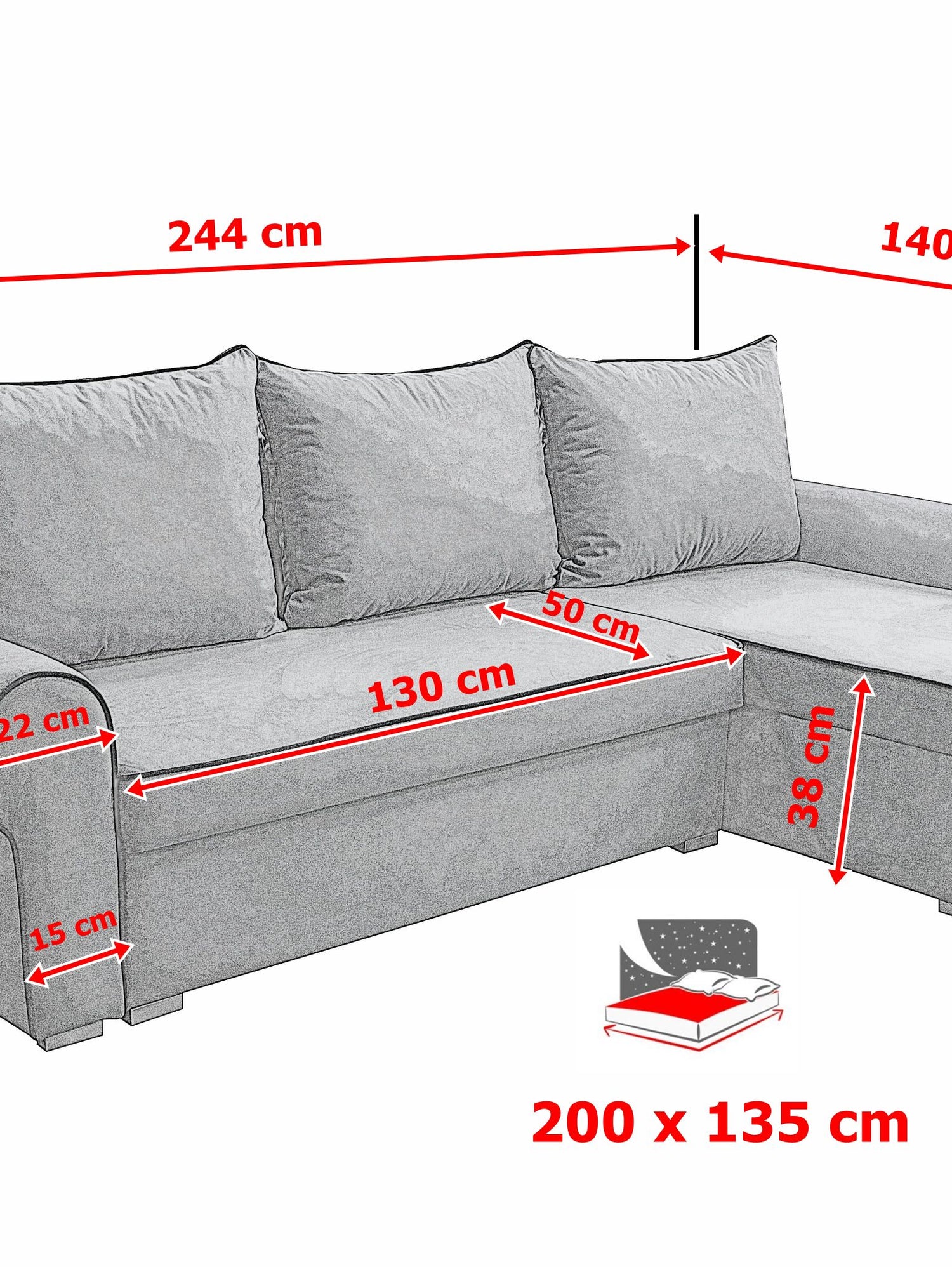 UNIVERSAL CORNER SOFA BED LORD 244cm 2X STORAGE SPACE CHOICE OF COLORS / FOAMTHIS MODEL IS UNIVERSAL WHICH MEANS YOU CAN CHOOSE CORNER SIDE DURING ASSEMBLY3x PILLOWS INCLUDED2X STORAGE SPACEMADE IN MANILA FABRIC CLICK HERE2X STORAGE SPACEManila are charac