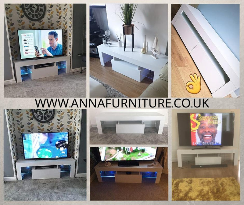 TV STAND DACO & DACO 2 WHITE OR BLACK GLOSS FRONTS 140CM & 160CM LED LIGHT OPTIONAL