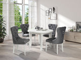 BOSS DINING SET WITH 4 CHAIRS EXTANDABLE TABLETable (natural veneer)Dimensions: ⌀ 110cmheight: 77cmWhen unfolded: 260 x 110 (3 inserts 50 cm each)Chair with a knocker- height: 96cm- width: 55cm- depth: 44cm- seat height: 48 cmAnna Furniture