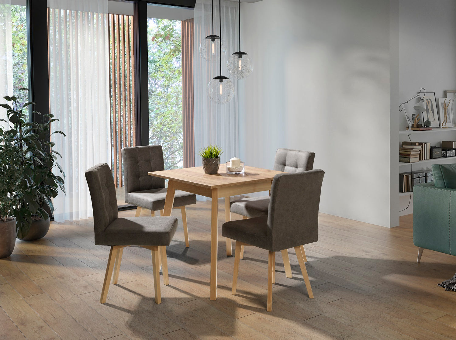 OSLO DINING SET WITH 4 CHAIRSDining table top: 80x80cmheight: 76cmChair- height: 86cm- width: 46cm- depth: 43cm- seat height: 48 cmAnna Furniture