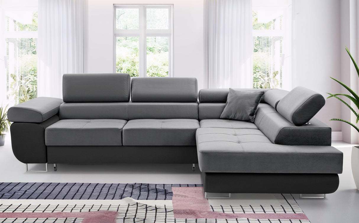 ASH II 273CM TRINITY 14 SOFT 11 / SPRINGS + FOAMWavy springs + foam Large sleeping areaMADE IN WATER RESISTANT TRINITY FABRIC CLICK HERE + FAUX LEATHER CLICK HERE Dimensions W: 273cm D:203cm H: 90cm Sleeping area: 195x123cmAnna Furniture