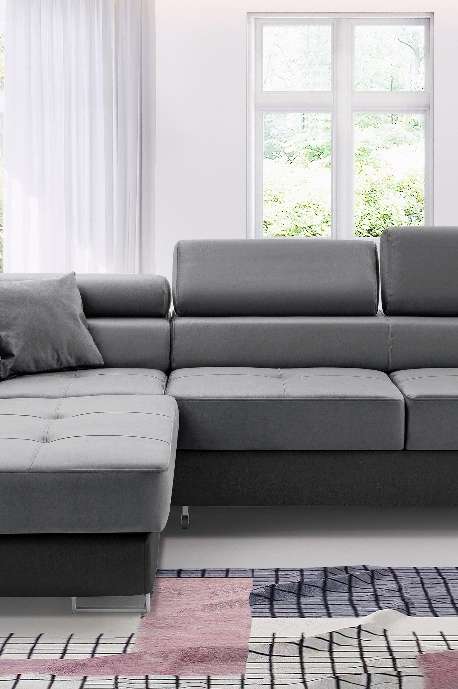 ASH II 273CM TRINITY 14 SOFT 11 / SPRINGS + FOAMWavy springs + foam Large sleeping areaMADE IN WATER RESISTANT TRINITY FABRIC CLICK HERE + FAUX LEATHER CLICK HERE Dimensions W: 273cm D:203cm H: 90cm Sleeping area: 195x123cmAnna Furniture