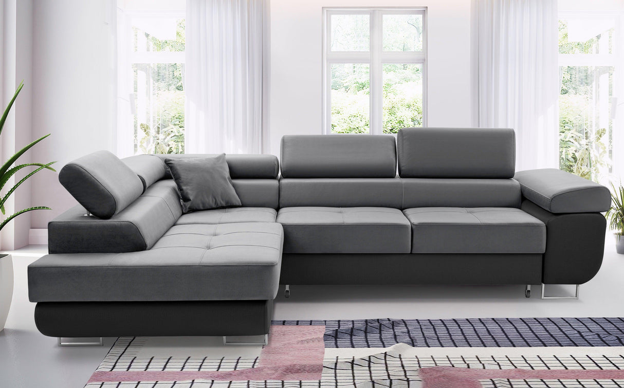 ASH II 273CM TRINITY 14 SOFT 11 / SPRINGS + FOAMWavy springs + foam Large sleeping areaMADE IN WATER RESISTANT TRINITY FABRIC CLICK HERE + FAUX LEATHER CLICK HERE Dimensions W: 273cm D:203cm H: 90cm Sleeping area: 195x123cmAnna Furniture