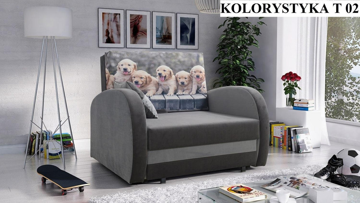 SINGLE SOFA BED TOLA 100CM *CHOICE OF COLORS* EASY CLEAN FABRIC / FOAMDimensions:- width 100 cm- height 85 cm- depth 97 cm- sleeping area 80/195 cm Made on a solid pine skeleton, the structure will allow for long-term and trouble-free use Sleeping functio