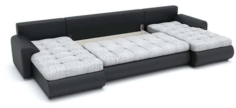 CORNER SOFA BED PRADO U SHAPE LAWA 09/1114 300cm GREY/BLACK / SPRINGS + FOAMWavy springs + FOAM CHOICE OF COLOR large sleeping areaSeat and cushions made of Lawa Fabric click here bottom and sides made on faux leather Soft click here. Dimensions W: 300cm
