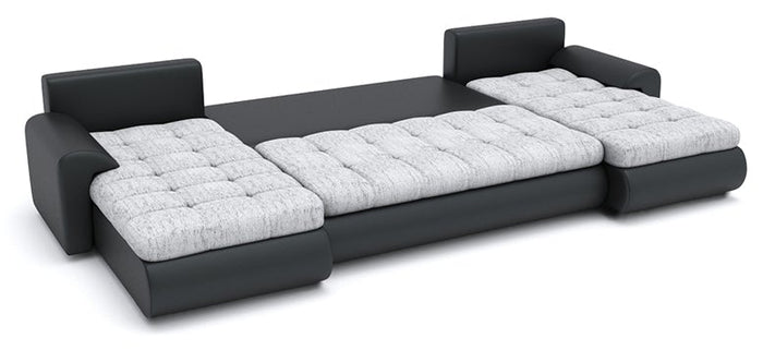 CORNER SOFA BED PRADO U LAWA 17/1115 DARK GREY/WHITE 300CM / SPRINGS + FOAMWavy springs CHOICE OF COLOR large sleeping areaSEAT AND CUSHION MADE IN LAWA FABRIC CLICK HERE BOTTOM AND SIDES MADE ON FAUX LEATHER SOFT CLICK HERE Dimensions W: 300cm D:152cm H: