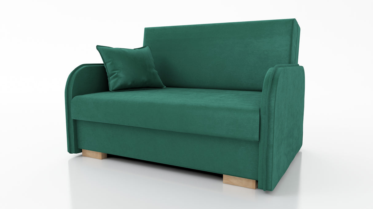 2 SEATER SOFA BED GOLDY 124CM EASY CLEAN FABRIC / SPRINGS + FOAMDimensions : width 124 cm height to the seat 38 cm side height 60 cm depth 100 cm seat depth 65 cm over sleeping 113/195 cm(no possibility to change dimensions) +/- 3BERLIN FABRIC CLICK HEREJ